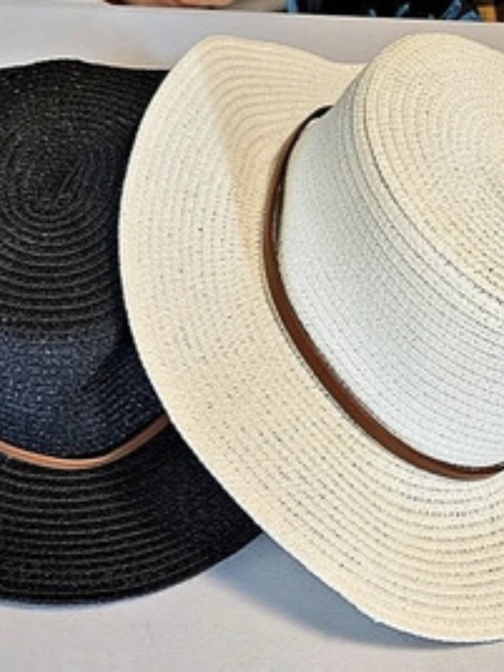 Women's Woven Sun Hats in Black & Cream Like New